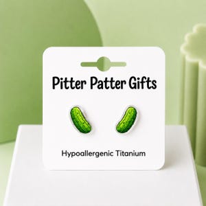 Pickle Earrings, Weird Quirky Earrings, Titanium Posts, Hypoallergenic Nickel Free image 1