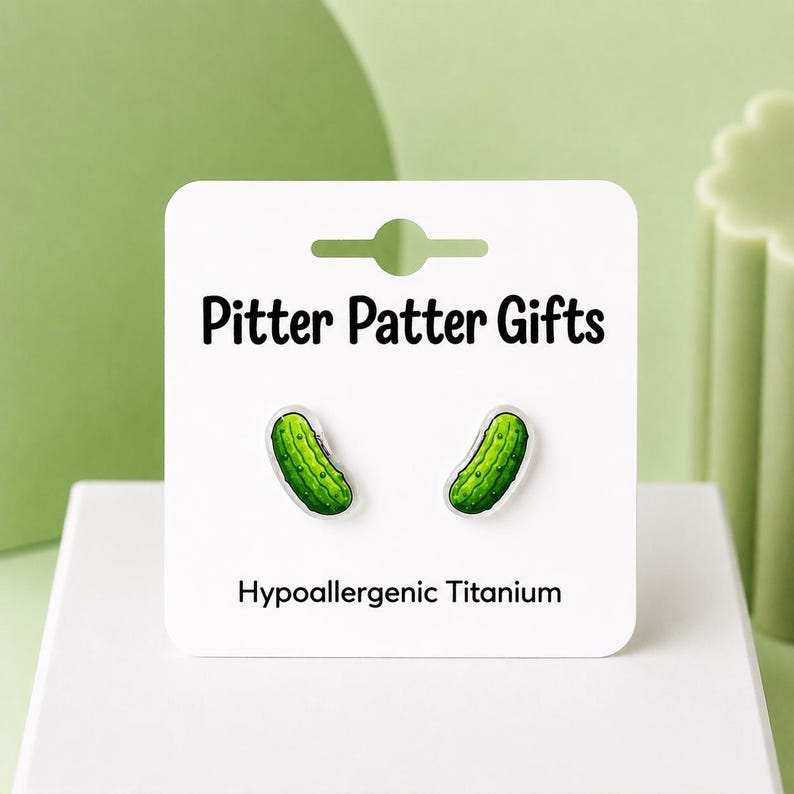 Pickle Earrings, Weird Quirky Earrings, Titanium Posts, Hypoallergenic Nickel Free image 1