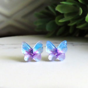 PURPLE and BLUE Butterfly Earrings | 9mm | Nickel Free | Butterfly Jewelry | Gifts for Her | | Hypoallergenic | Titanium Earrings