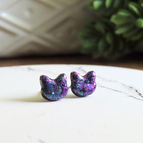 DAINTY Color Shifting Cat Earrings Titanium Earrings