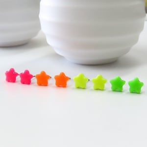 TINY Neon Star Earrings, Kawaii Star Studs, Colorful Stud Earrings, Hypoallergenic Surgical Stainless, Neon Earrings