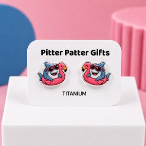 Shark Earrings, Hypoallergenic Titanium Posts, Quirky Stud Earrings, Funny Animal Gift