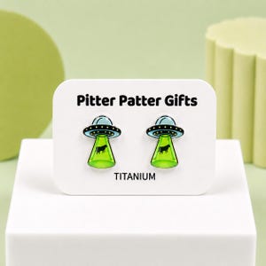 UFO Earrings Studs, Quirky Earrings, Space Alien Earrings, Customizable Post Options