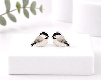 Chickadee Bird Earrings • Realistic Bird Studs for Nature Lovers • Gift for Bird Watcher • Lightweight Earrings with Titanium Posts