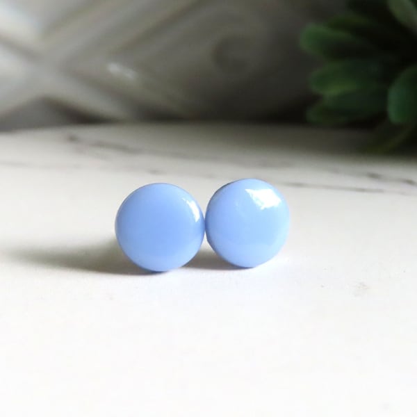 Periwinkle Earrings Studs, Blue Gray Earrings, Pastel Blue Earrings, Titanium Earrings, Everyday Earrings Studs, 7mm Circle Earrings Studs