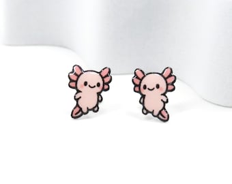 Kawaii Axolotl Earrings • Cute Animal Studs • Pink Axolotl Jewelry • Amphibian Earrings • Gift for Her • Aquarium Lover Earrings