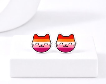 Lesbian Pride Cat Earrings · Lesbian Flag Jewelry · LGBTQ+ Accessories · Hypoallergenic Titanium Posts