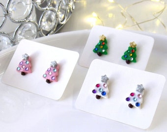 Christmas Tree Earrings, Christmas Stud Earrings, Titanium Earrings, Cute Holiday Earrings, Stocking Stuffer