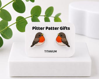 American Robin Earrings, Nature Lover Gift, Lightweight Acrylic Studs