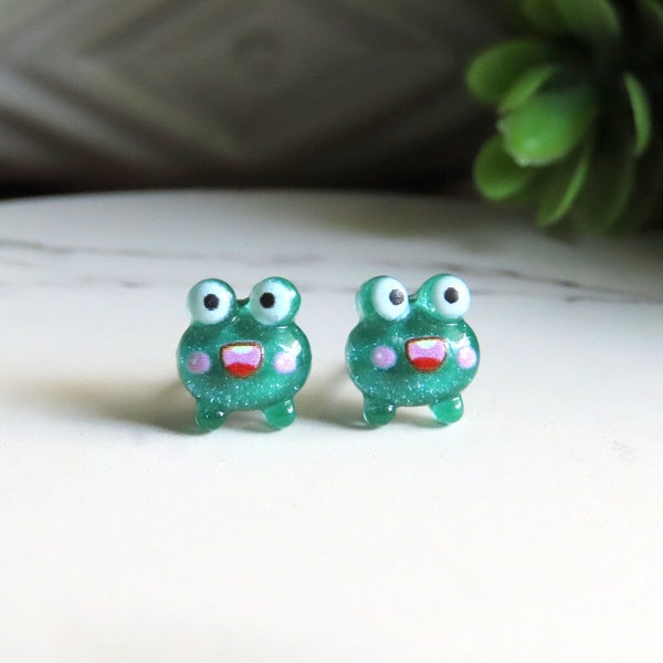 Funny Frog Earrings, Cute Earrings Studs, Titanium Earrings, Hypoallergenic, Kawaii Earrings, Nickel Free