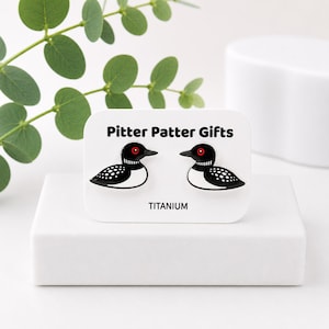 Loon Stud Earrings, Bird Earrings, Titanium Posts, Nature Lover Gift image 1