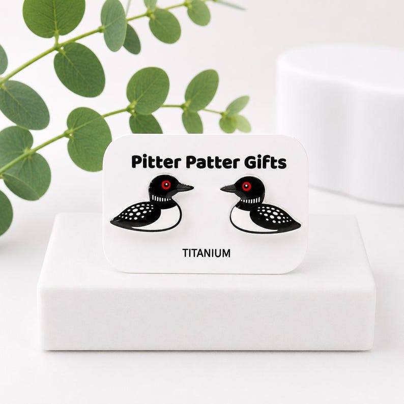 Loon Stud Earrings, Bird Earrings, Titanium Posts, Nature Lover Gift image 1