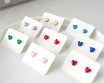 DAINTY Glitter Heart Studs, Titanium Earrings, 7mm Studs, Cute Earrings, Hypoallergenic Studs, Nickel Free, Everyday Studs