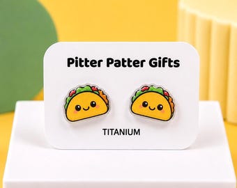 Kawaii Taco Earrings • Acrylic Food Jewelry Earrings, Titanium Posts