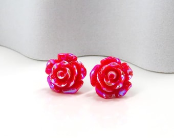 Red Rose Earrings | Valentine Gift for Her | Hypoallergenic Posts