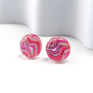 Pink Wave Studs, 10mm, Resin Earrings Studs, Colorful Earrings Studs, 316L SS for Sensitive Ears, Pink Stripe Earrings