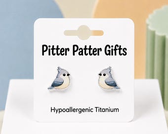 Tufted Titmouse Bird Earrings · Subtle Nature Studs · Dainty Bird Jewelry · Gift for Backyard Birder