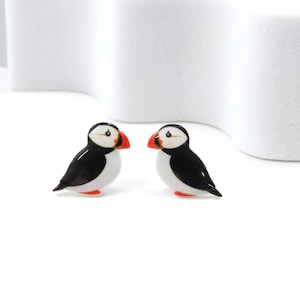 Puffin Earrings · Cute Puffin Studs · Small Bird Earrings · Acrylic Coastal Jewelry · Handmade Seabird Gift · Gift for Bird Lovers