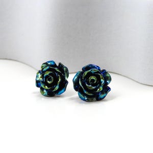 Black Rose Earrings | Black Rose Studs | Gothic Valentine | Gothic Romance | 10mm Studs | 316L Surgical Stainles