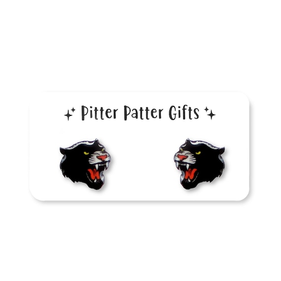 PANTHERS MASCOT Earrings, Game Day Sports Team Spirit Football Earrings, Titanium Post Earrings