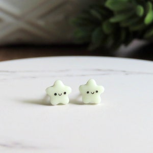 MICRO VERY SMALL Glow in the Dark Star Earrings | Kawaii Cute Earrings | Glowing Jewelry | Titanium | Hypoallergenic | Nickel Free