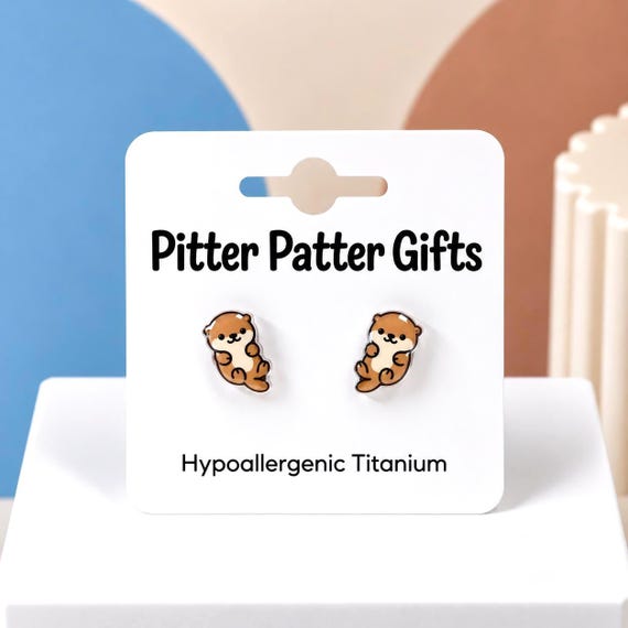 Cute Otter Stud Earrings • Sea Otter Jewelry • Titanium Earrings  • Animal Lover Gift • Small Nature Earrings