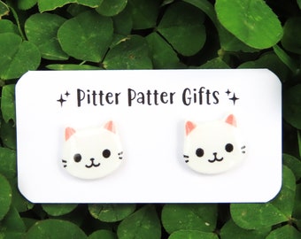 WHITE Cat Earrings, Cute Earrings, Titanium Earrings, Hypoallergenic for Sensitive Ears