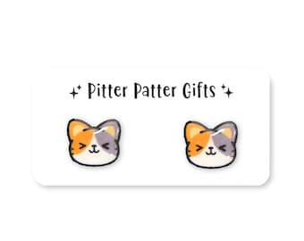 CALICO Cat Earrings, Cute Earrings Studs, Titanium Earrings, Nickel Free and Hypoallergenic