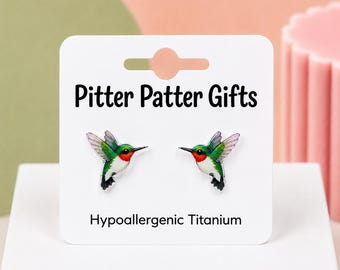 Hummingbird Earrings, Bird Jewelry Gift, Nature Inspired Spring Studs, Hypoallergenic Posts