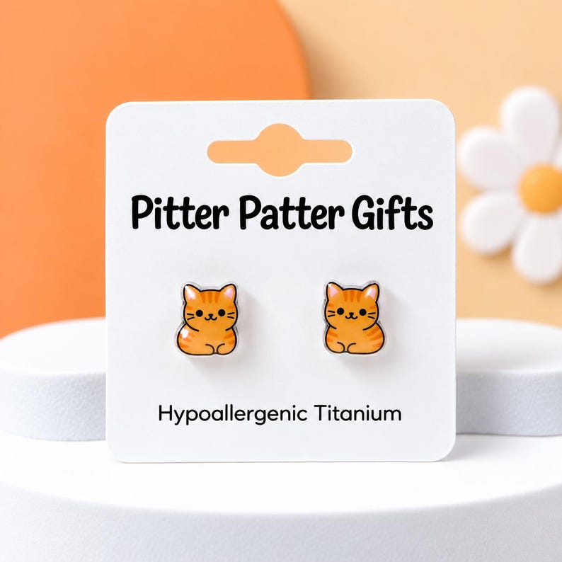 Cat Loaf Earrings, Cute Kawaii Cat Earrings, Hypoallergenic Titanium Posts for Sensitive Ears Orange cats