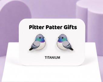 Pigeon Stud Earrings, Urban Bird Earrings, Titanium Posts, Lightweight Acrylic Studs