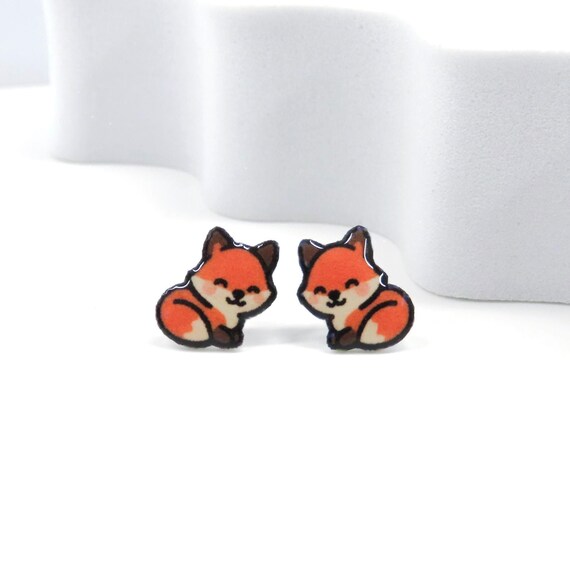 Fox Earrings · Cute Animal Studs · Woodland Jewelry Gift · Hypoallergenic Earrings · Fox Lover Gift · Fall Forest Earrings