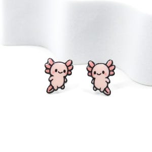 Kawaii Axolotl Earrings • Cute Animal Studs • Pink Axolotl Jewelry • Amphibian Earrings • Gift for Her • Aquarium Lover Earrings