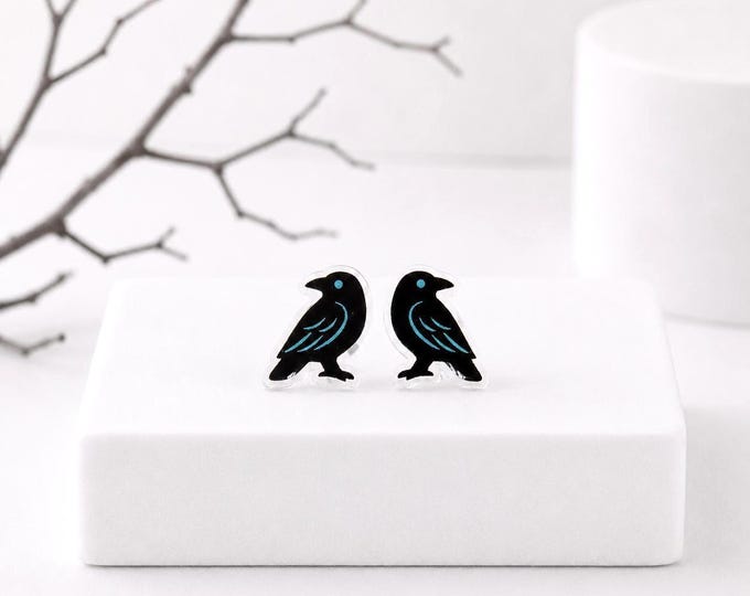 Mystical Raven Earrings, Black Crow Earrings, Gothic Earrings, Hypoallergenic Titanium Posts