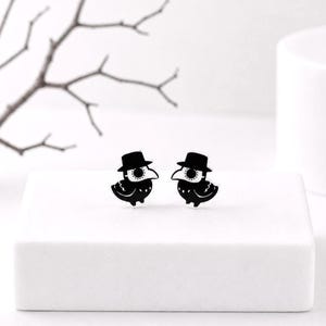 Plague Doctor Earrings, Black Crow Earrings, Creepy Cute, Gothic, Dark Academia, Surgical Stainless Posts for Sensitive Ears
