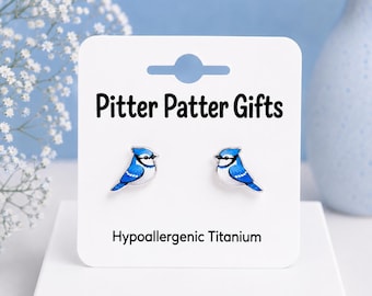 BLUE JAY Earrings · Birding Birder Gift, Bird Jewelry, Titanium Posts