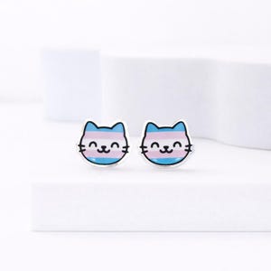 Trans Pride Cat Earrings · Kawaii LGBTQ Earrings · Cute Cat Studs · Hypoallergenic  · Pride Jewelry Gift