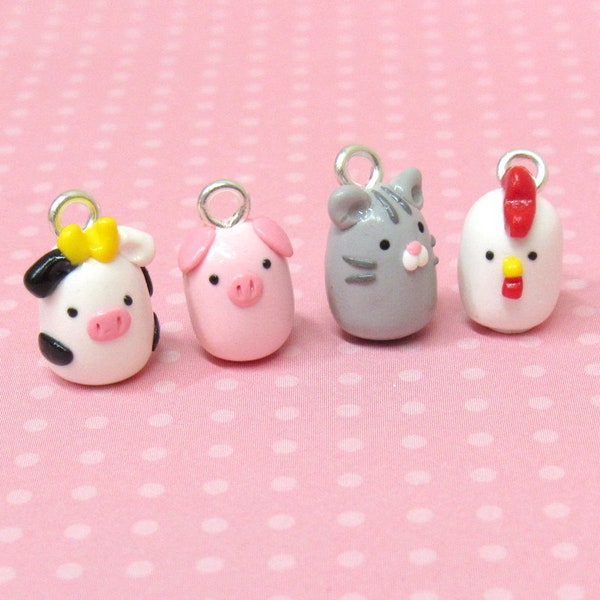 Polymer Clay Charms, Stitch Marker Set, Farm Animal Charms, Knitting Markers, Gift for Knitter, Easter Basket Filler, Cute Clay Charms