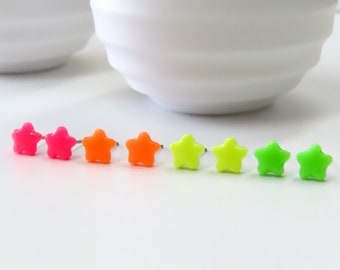 TINY Neon Star Earrings, Kawaii Star Studs, Colorful Stud Earrings, Hypoallergenic Titanium, Neon Earrings