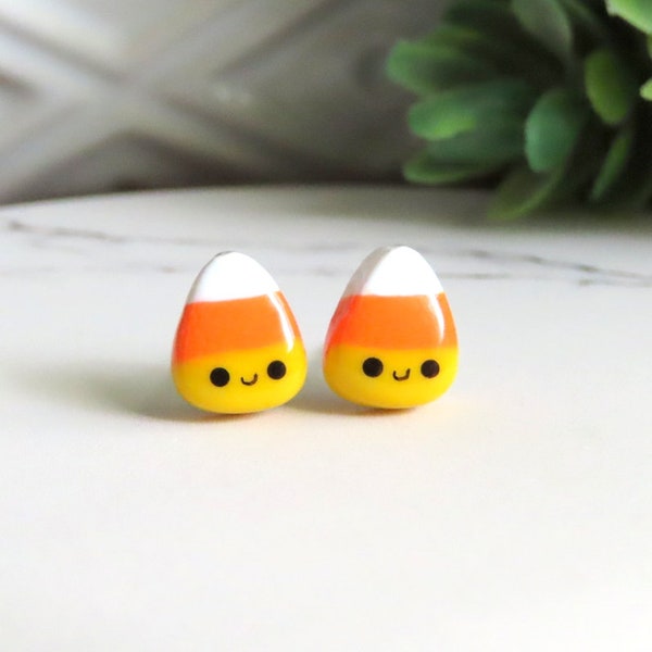 Kawaii Candy Corn Earrings, Cute Halloween Earrings, Halloween Jewelry, Titanium Earrings, Fall Earrings for Her