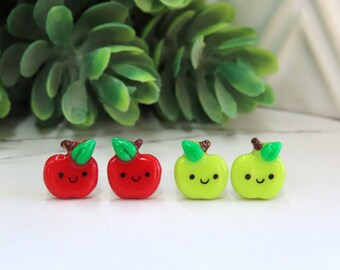 TINY Apple Earrings, Teacher Gift, Back to School, Teacher Appreciation, First Day of School, Fruit Earrings, Graduation Gift for Her