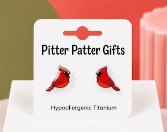 Cardinal Bird Earrings, Nature Lover Jewelry Gift, Hypoallergenic Post Earrings
