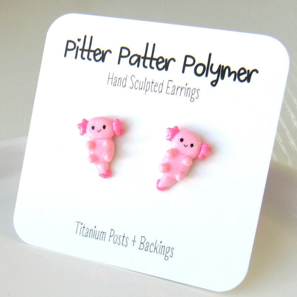 Axolotl Earrings, Sea Creature Earrings, Hypoallergenic Titanium Posts, Cute Earrings