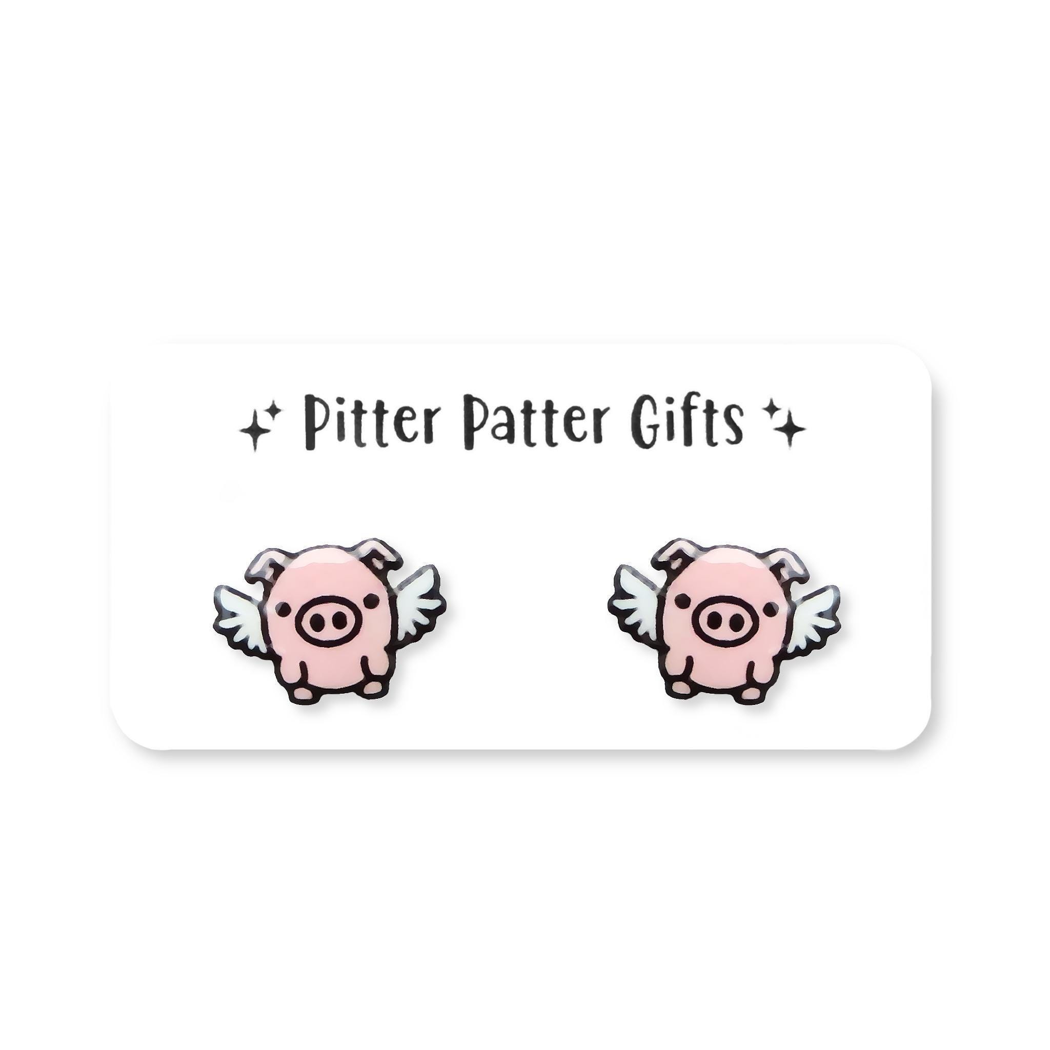 FLYING PIG Earrings | Funny Pig Gift | Cute Jewelry for Her | Humor Cheeky Sarcasm Fun | Titanium Earrings