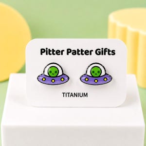 UFO Earrings, Kawaii Earrings, Titanium Posts, Galaxy Jewelry, Sci Fi Gift