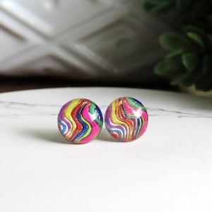 Rainbow Wave Studs, 10mm, Resin Earrings Studs, Colorful Earrings Studs,  for Sensitive Ears, Rainbow Stripe Earrings