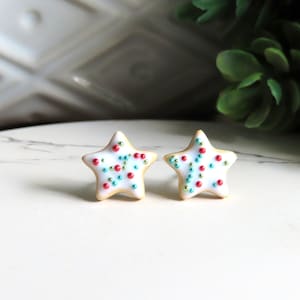 Christmas STAR Cookie Earrings, Sugar Cookie Stars, Titanium Earrings for Sensitive Ears, Holiday Earrings, Gift for Mom, Stocking Stuffer