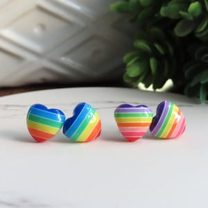 Rainbow Heart Earrings, 10mm, Titanium for Sensitive Ears, Kawaii Earrings, Earrings for Girls, Colorful Heart Earrings