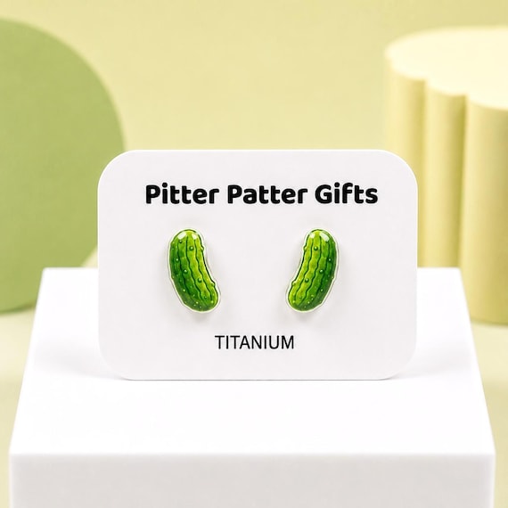 Pickle Earrings, Weird Quirky Earrings, Titanium Posts, Hypoallergenic Nickel Free
