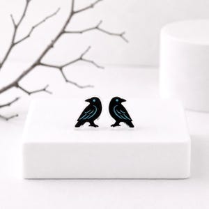 Mystical Raven Earrings, Black Crow Earrings, Gothic Earrings, Hypoallergenic Titanium Posts